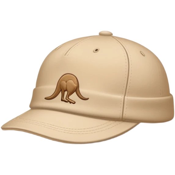 A beige Kangol flat cap with the kangaroo logo embroidered on the side, iOS emoji style, no human, light tan color emoji