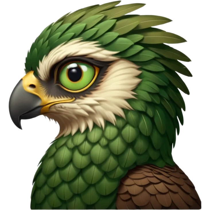 close up of just the eye at the side profile of the face of a green hawk that is looking away from the camera emoji