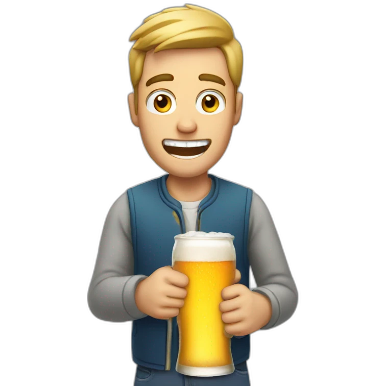 man opening bottled beer with teeth emoji