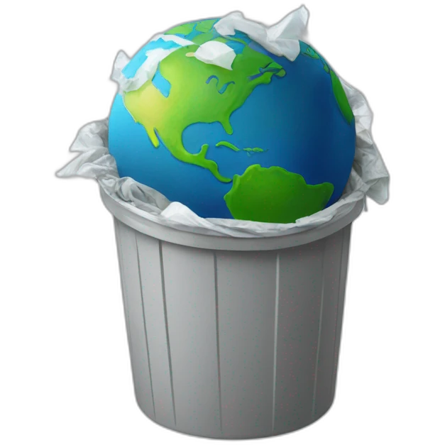 Plastic earth in a trash emoji
