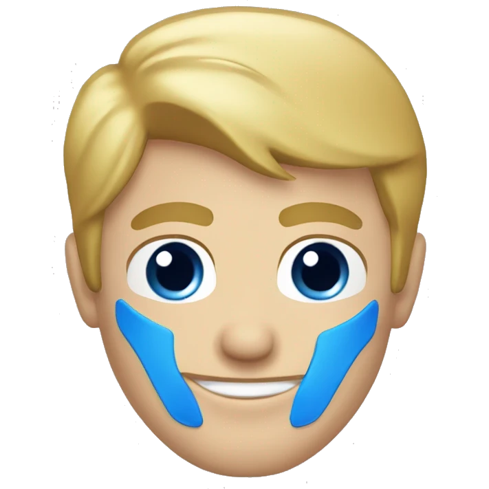 A head and shoulders shot of a 33 year old white man, with short blonde hair,   with blue eyes wearing a t-shirt. emoji