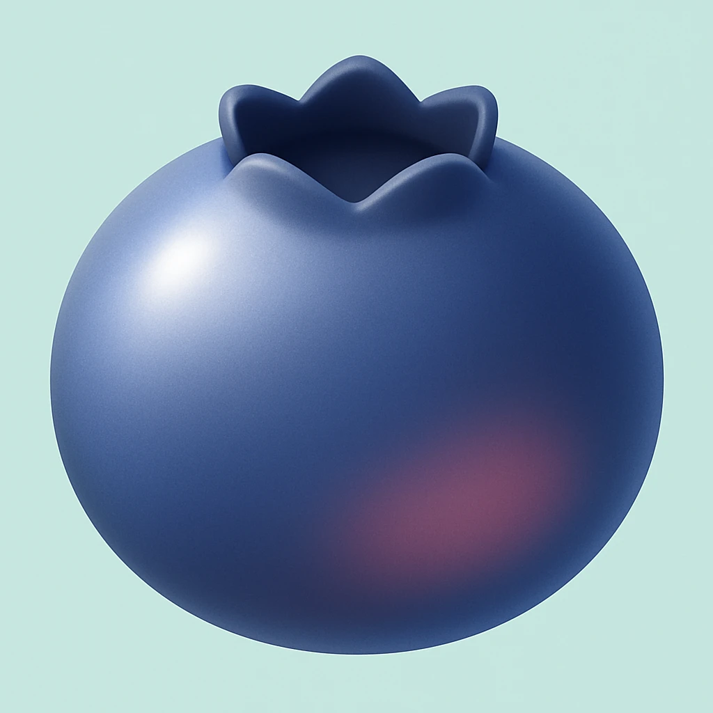 Create a blueberry emoji exactly like the reference image in iOS emoji style. Match the same shape, color, and details with a smooth and shiny appearance. Add a slight blush to the berry. emoji