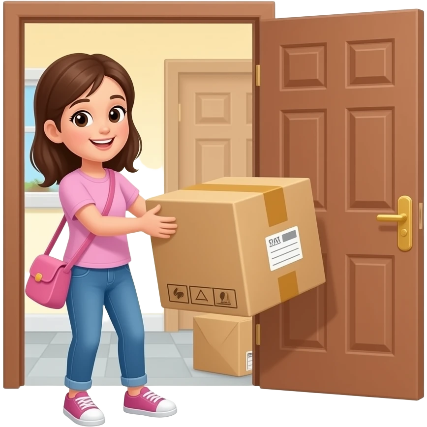 girl picking up package at door emoji