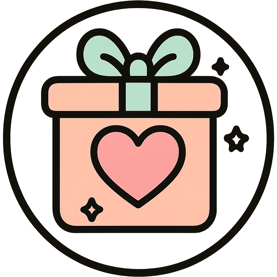 little alchemy style icon
subject: romantic gift
border: medium-black
shape: round, circular
background: white
style: full color fill with medium black outlining emoji