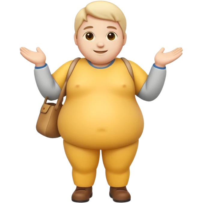 A 3D emoji in iOS emoji aesthetic style of a chubby full-body person standing upright, with round belly, soft features, and a cheerful smile. Glossy texture, bright lighting, minimal white background, friendly and expressive design. emoji