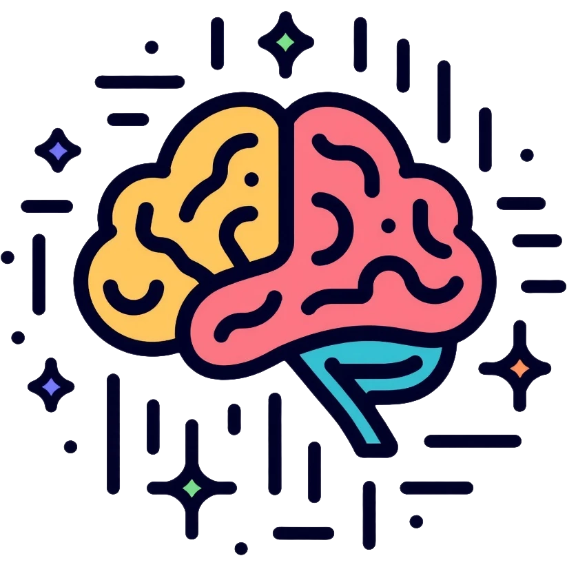 brain with digital circuits and text symbols emoji
