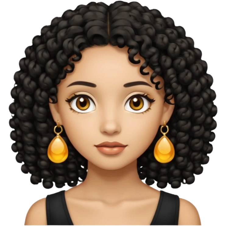 Lightskin with earrings with black curly hair with a honey blonde patch on the right side  beautiful brown eyes  emoji