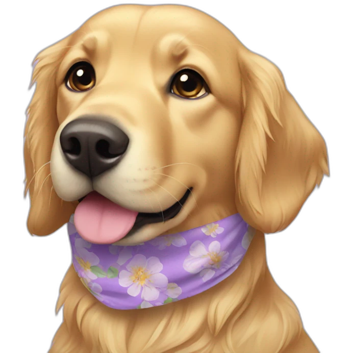 Golden retriever wearing lilac floral bandana around neck emoji