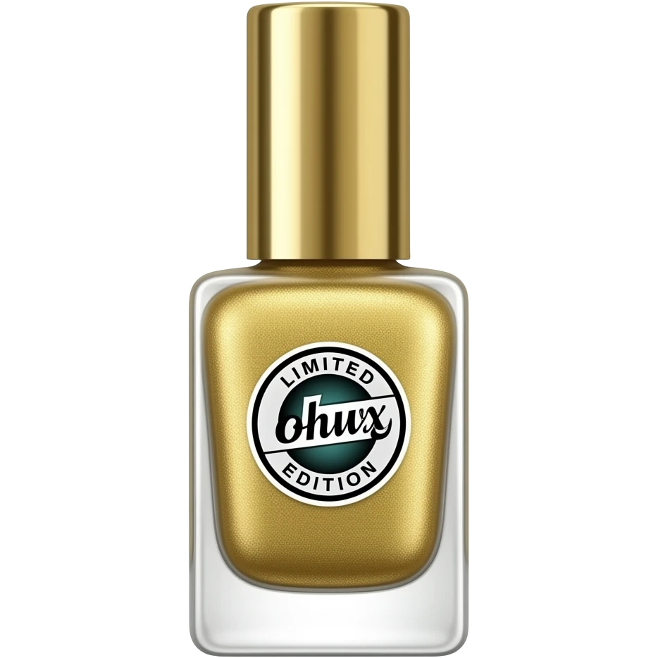 A gold glitter nail polish that has limited edition sticker on it emoji