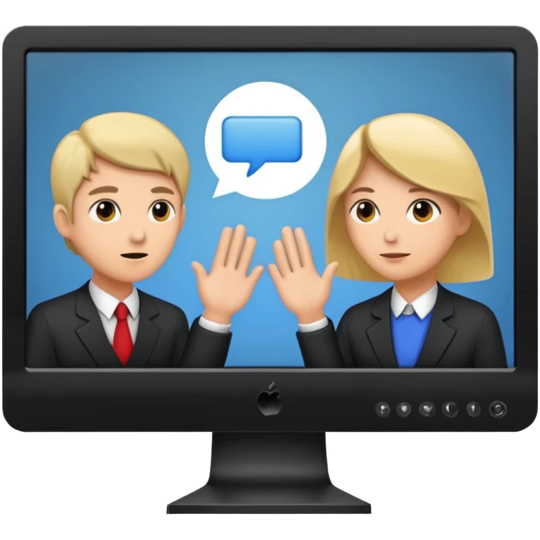 personas debatiendo revisando un monitor grande emoji