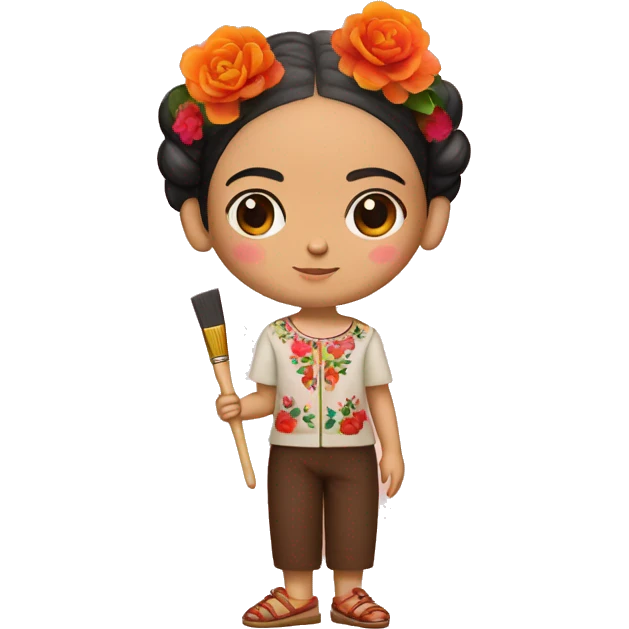 full body frida kahlo kid with paintbrush emoji