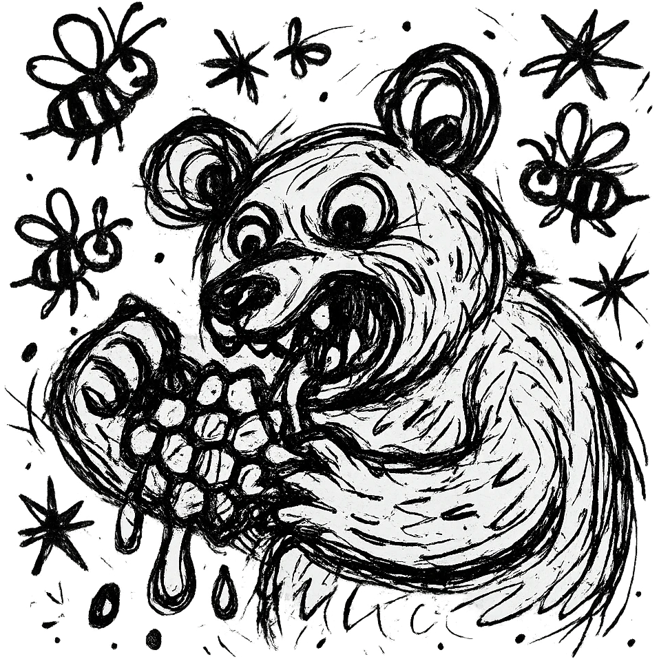 bear eating honeycomb with bees flying around emoji