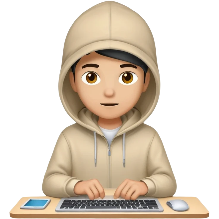 cool programmer with hoodie, snapback hat, and coding on computer emoji