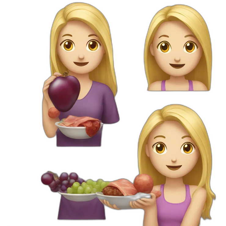 A blonde who eats grapes and a brunette who eats sausage emoji