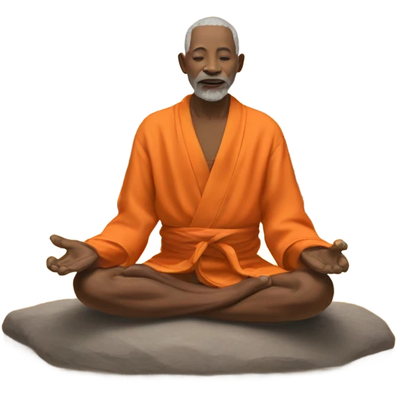 an old yogi with a peaceful and meditative expression. The character should be wearing an orange robe, symbolizing traditional yogic attire. The yogi can be sitting in a lotus position emoji
