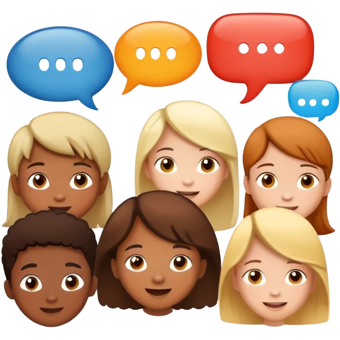 a group of children chatting together, fun and lively, with speech bubbles emoji