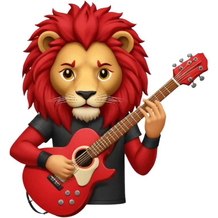 guitar rock player, lion head, red emoji