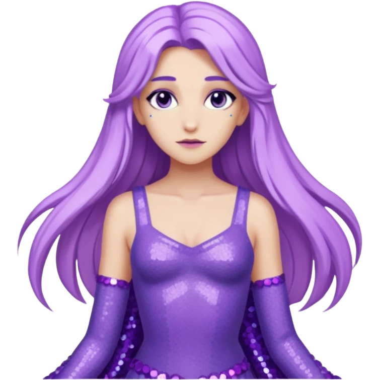 Aphrodite from Lore Olympus with long lavender hair, lavender sequin outfit emoji