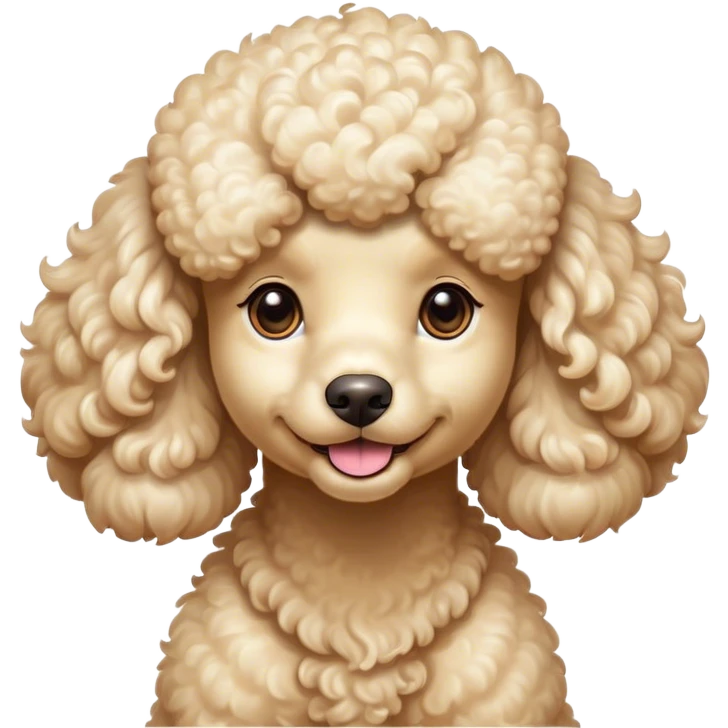 Cinematic Cute Cream Poodle Portrait Emoji, Head tilted playfully and inquisitively, showcasing a bouncy, curly cream Fur with a luminous sheen, round, sparkling warm eyes filled with curiosity, Simplified yet irresistibly adorable features, highly detailed, glowing with a warm, friendly glow, high shine, affectionate and lively, stylized with a touch of whimsy, bright and endearing, soft glowing outline, capturing the essence of a mischievous yet loving companion, so playful it feels like it could bounce out of the screen and into your arms! emoji