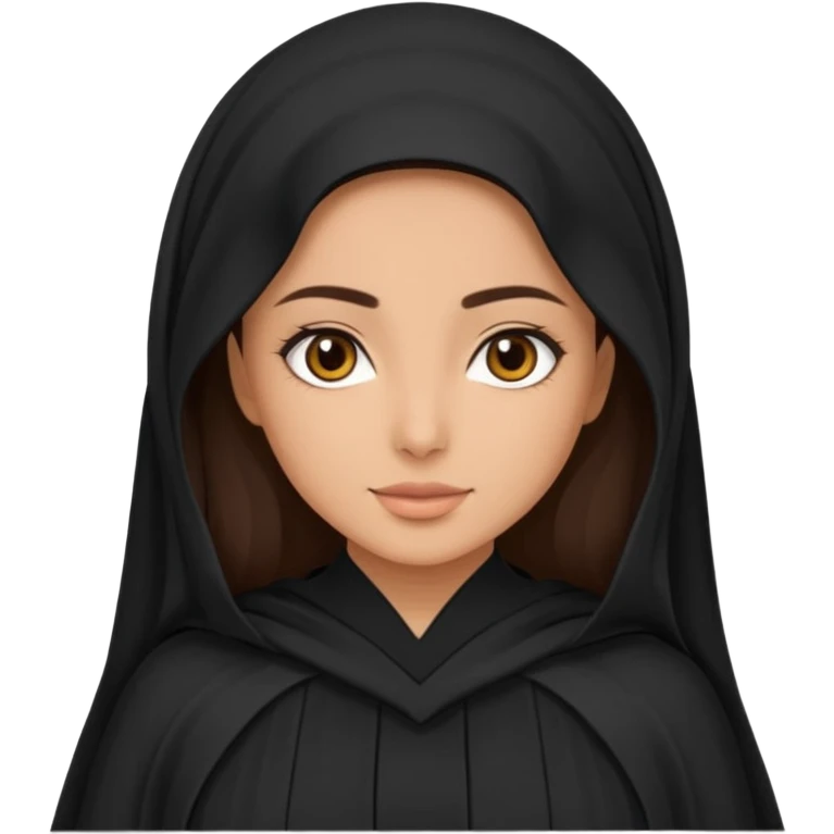 create an emoji of a girl wearing a shayla (شيله) and abaya, brunette girl (her hair shows ofc it is not a hijab) like more of a khaleeji shayla emoji