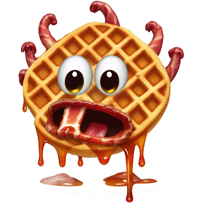 Monster with waffles for eyes crying syrup and bacon mouth emoji