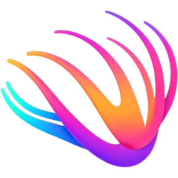 A futuristic abstract logo with curved dynamic lines resembling a subtle hand motion, glowing neon gradients, minimal and modern emoji