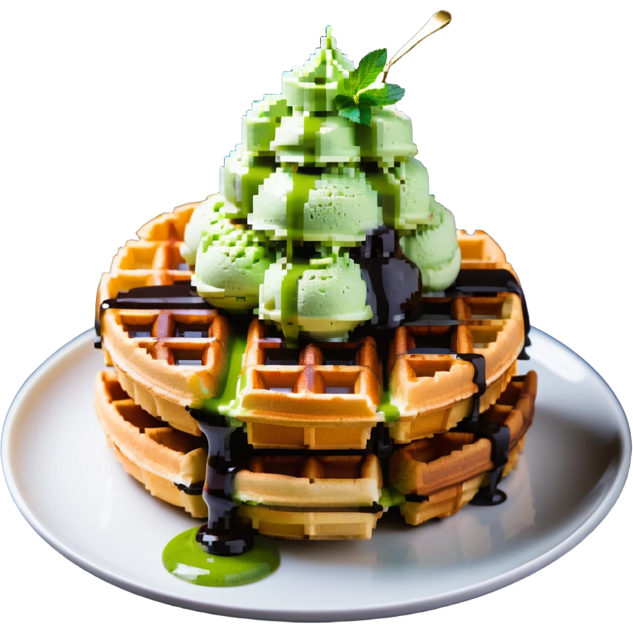 matcha ice cream on a stack of waffles emoji