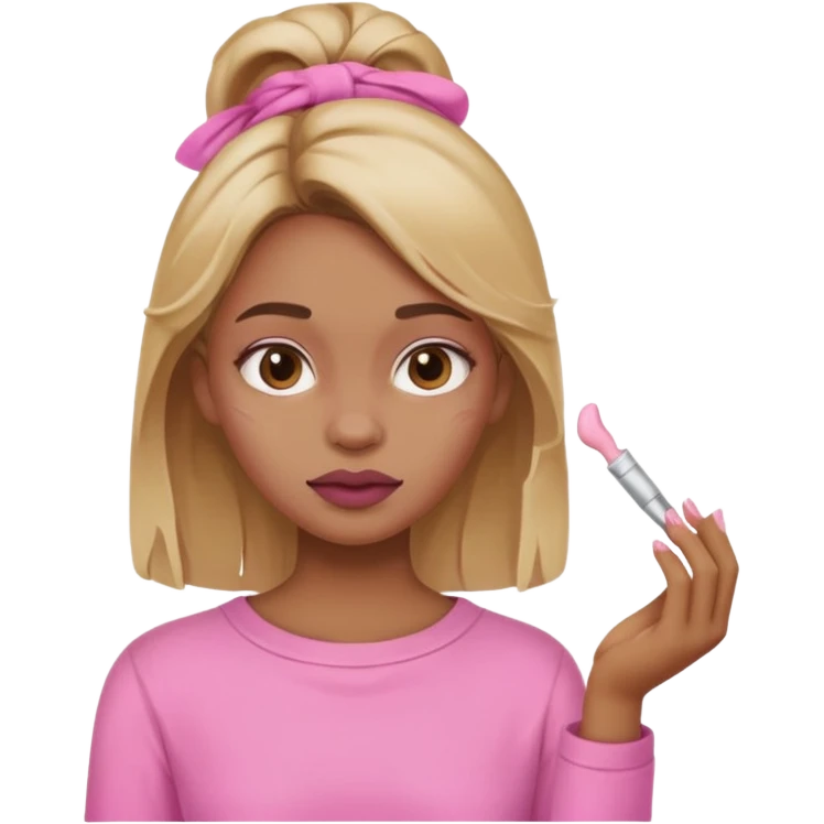 dark blonde girl smears cream on face in pink clothes emoji