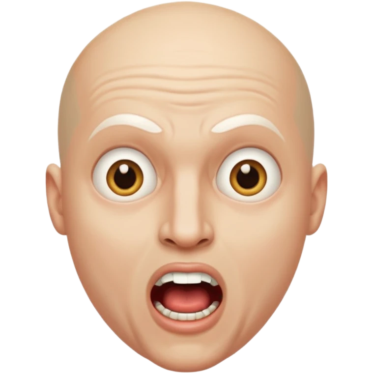 Cabaret portrait of a bald man with a whitened face and made-up eyes and mouth, a huge, wide-open mouth and a startled look emoji