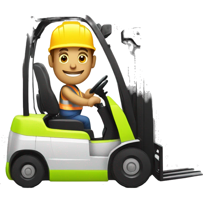 A man wearing hi-vis gear and a hard hat driving a forklift emoji