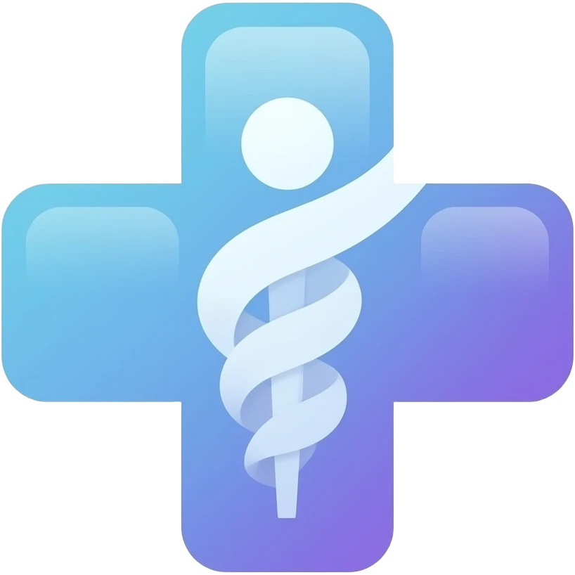 Minimalist flat design icon of a medical cross gradually transforming into a digital symbol (smooth transition from solid shape to abstract geometric form), soft gradient from blue to purple, representing evolution and future of medicineI emoji