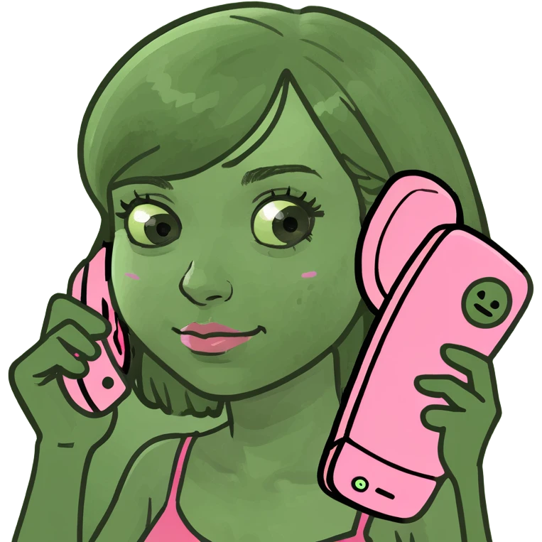 girl scrolling on pink SPAM phone emoji