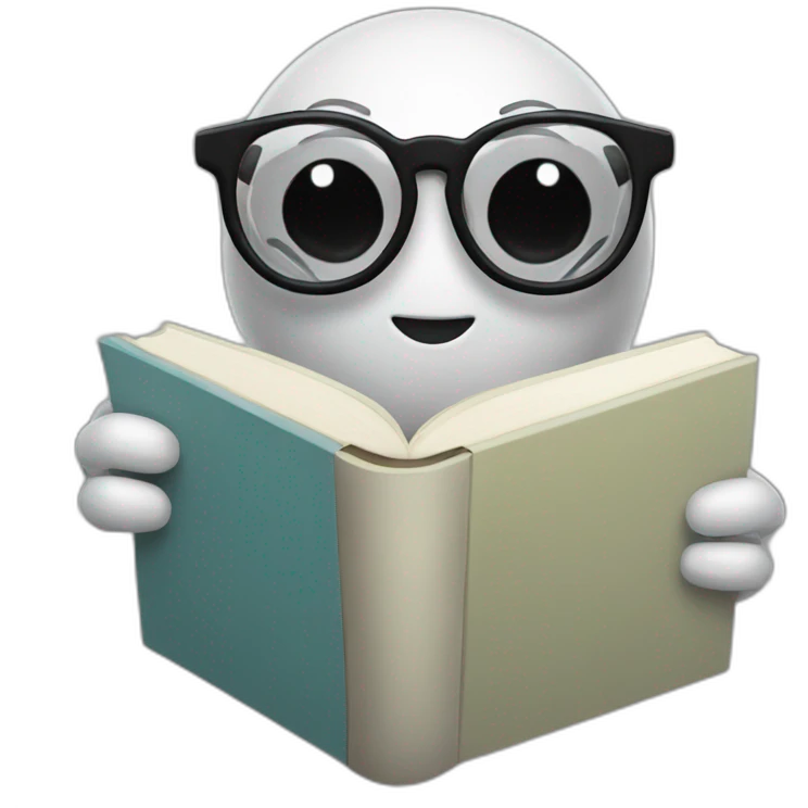 chatbot with glasses holding a book is black emoji