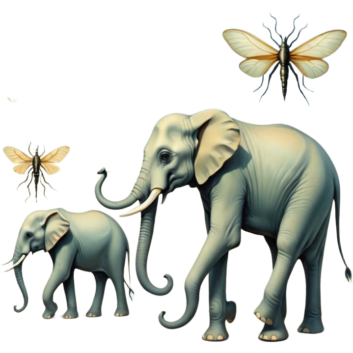 aesthetic brilliant divine lighting, oil paint - mystical surreal elephants with long legs like insects - from Salvador Dali's paintings with long legs like insects emoji