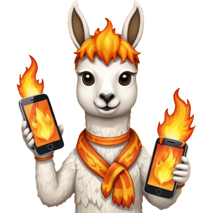 una llama de fuego que tenga en la mano un telefono emoji