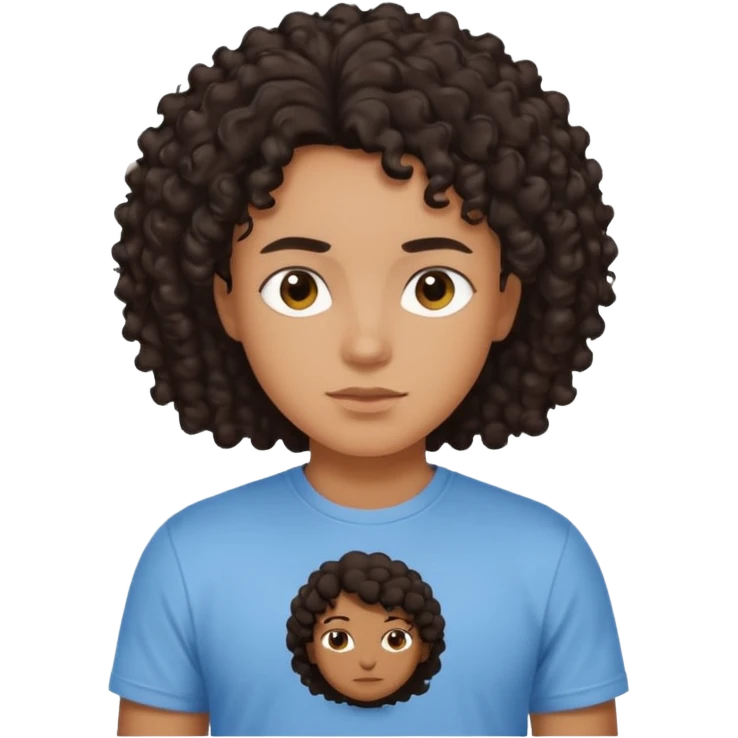 This is a cartoon-style avatar of a person with dark light curly hair, brown skin, and a calm expression emoji