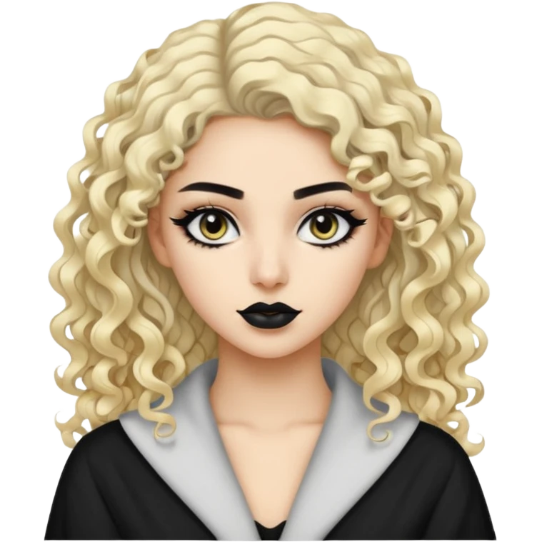 Pale Saudi beauty, pretty baddie, black eyeliner, split dye leftside blonde rightside black curly hair emoji