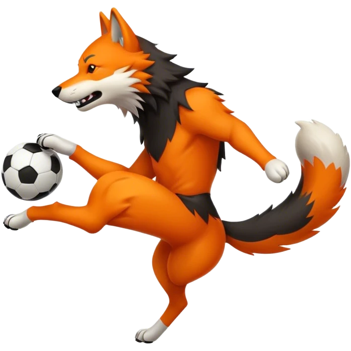 Orange and black wolf kicking a soccer ball emoji