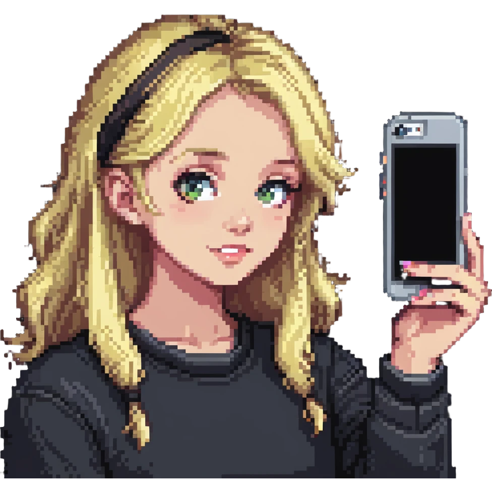 blonde girl taking a selfie emoji