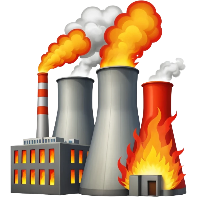 The nuclear power plant was blown up and is on fire. emoji