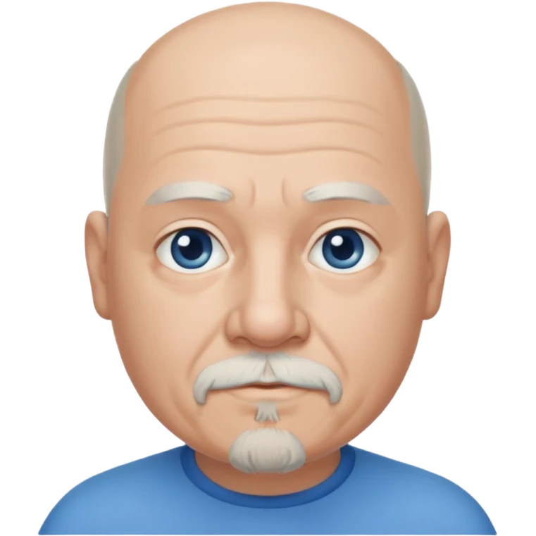 75, goatee, bald, grey side hair, chubby, blue eyes, chin hair emoji