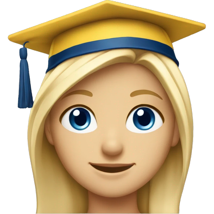 Blonde girl with blue eyes smiling wearing University of Michigan hat emoji