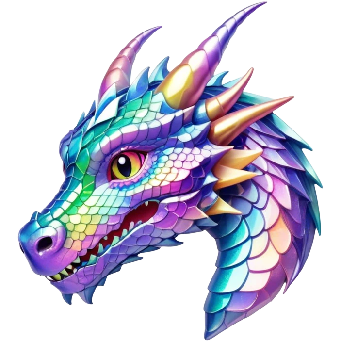 Sparkly glossy Pastel iridescent glass dragon head profile  emoji