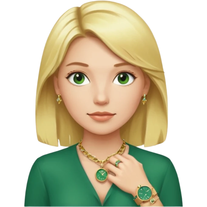 Breitling green faced watch on blonde girl wrist with gold necklace and gold bracelets emoji