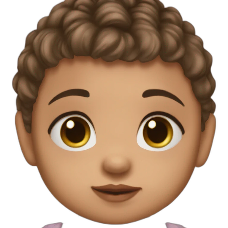 A Cute baby, her name is Maya, she is 9 months old, dark brown eyes, blondie emoji