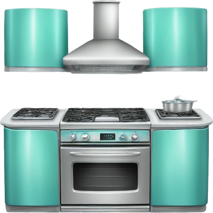 Realistic front facing tiffany blue and silver diamond glitter oven with stove top. emoji