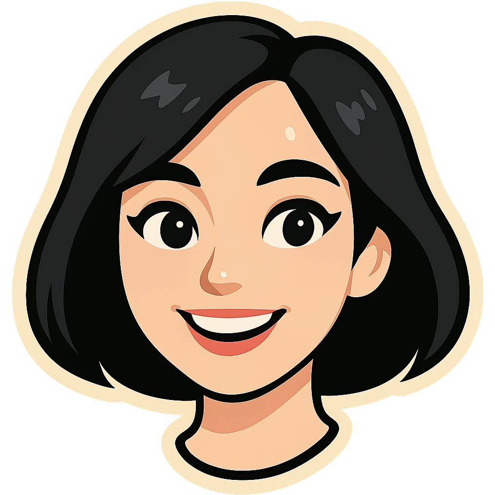 Make the girl cute with pale skin and a smile similar to Samsung Sam. No shadows or outlines. Style like clean and minimalist Telegram stickers, suitable for a Telegram bot profile. Transparent background. emoji