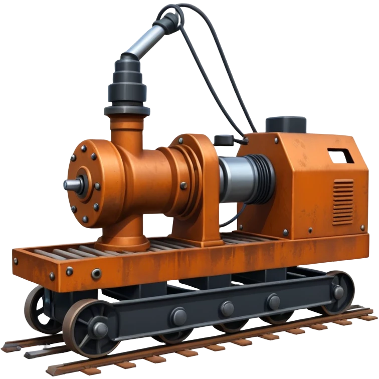 generate a rust-clear drill machine on tracks  emoji
