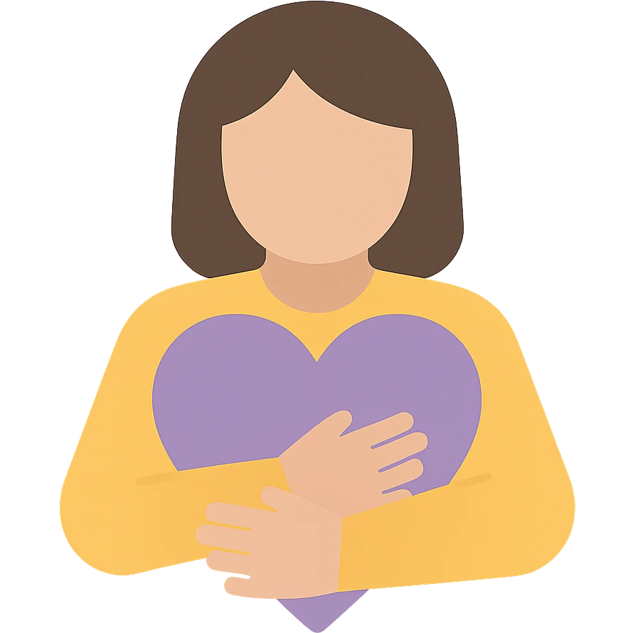 woman Arms hug a dull purple heart emoji