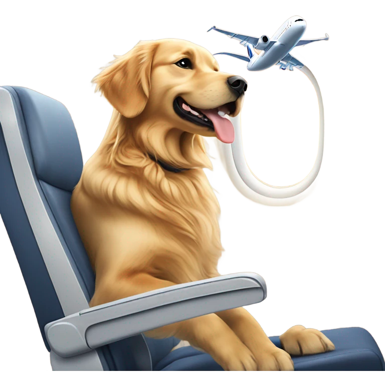 Golden retriever flying a airbus A380 emoji